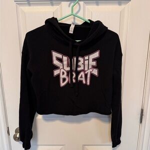 Subie Brat” Cropped Hoodie Black Pink Graphic Women’s S
